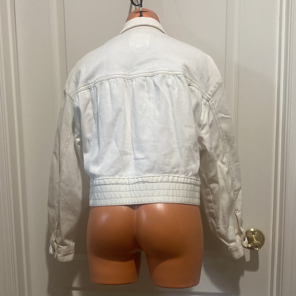 KENSIE Vintage Luxe Ivory Oversized Cropped Denim-Style Jacket S Small NWOT - Picture 5 of 10